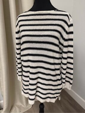 Chaps Black & White Striped Boat-Neck knit Sweater